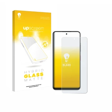 Parte frontale di una confezione del prodotto con il logo del marchio upscreen. Accanto è raffigurato il dispositivo Nubia Foc