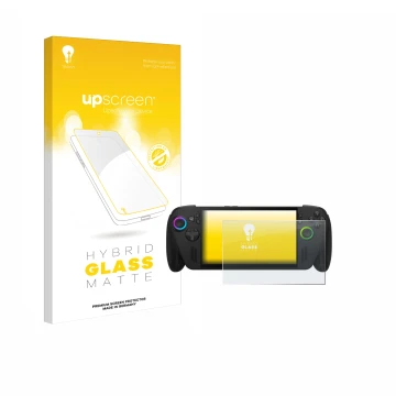 Parte frontale di una confezione del prodotto con il logo del marchio upscreen. Accanto è raffigurato il dispositivo ASUS ROG 