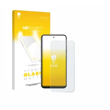 Parte frontale di una confezione del prodotto con il logo del marchio upscreen. Accanto è raffigurato il dispositivo Infinix S