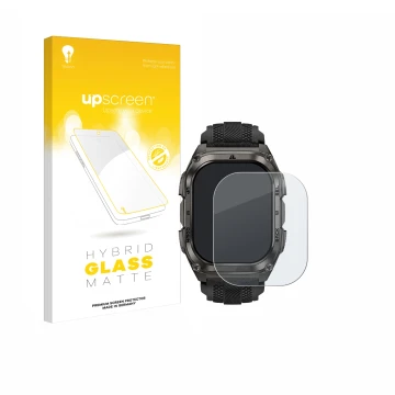 Parte frontale di una confezione del prodotto con il logo del marchio upscreen. Accanto è raffigurato il dispositivo Kospet Ta