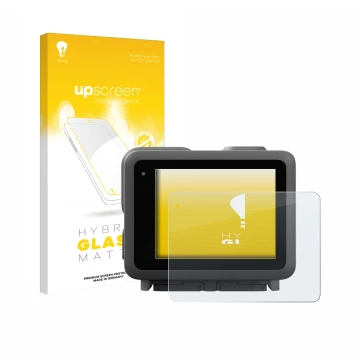 Parte frontale di una confezione del prodotto con il logo del marchio upscreen. Accanto è raffigurato il dispositivo GoPro Lit