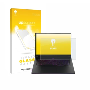 Parte frontale di una confezione del prodotto con il logo del marchio upscreen. Accanto è raffigurato il dispositivo Lenovo Le