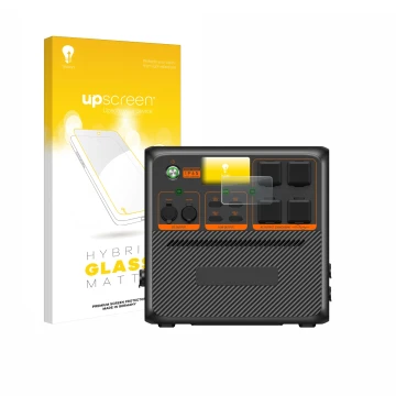 Parte frontale di una confezione del prodotto con il logo del marchio upscreen. Accanto è raffigurato il dispositivo Bluetti A