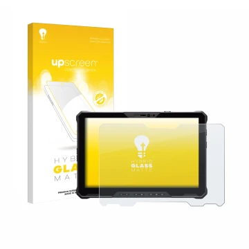 Parte frontale di una confezione del prodotto con il logo del marchio upscreen. Accanto è raffigurato il dispositivo Dell Pro 