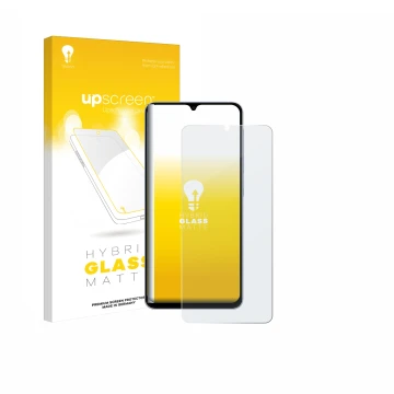 Parte frontale di una confezione del prodotto con il logo del marchio upscreen. Accanto è raffigurato il dispositivo Samsung G