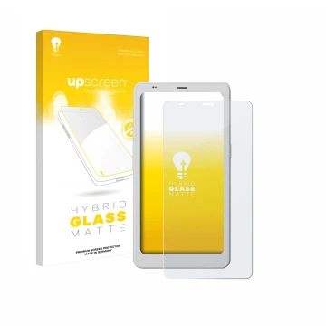 Parte frontale di una confezione del prodotto con il logo del marchio upscreen. Accanto è raffigurato il dispositivo Boox Palm