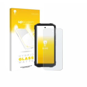 Parte frontale di una confezione del prodotto con il logo del marchio upscreen. Accanto è raffigurato il dispositivo Cubot Kin