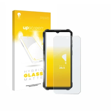 Parte frontale di una confezione del prodotto con il logo del marchio upscreen. Accanto è raffigurato il dispositivo Oukitel W