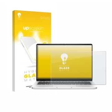 Parte frontale di una confezione del prodotto con il logo del marchio upscreen. Accanto è raffigurato il dispositivo Dell Pro 