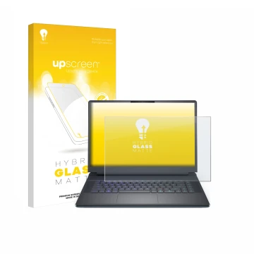 Parte frontale di una confezione del prodotto con il logo del marchio upscreen. Accanto è raffigurato il dispositivo Dell Alie