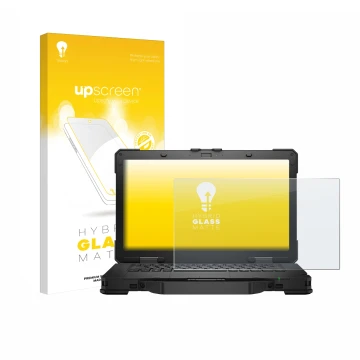 Parte frontale di una confezione del prodotto con il logo del marchio upscreen. Accanto è raffigurato il dispositivo Dell Pro 