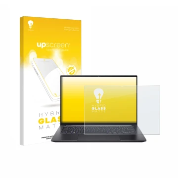 Parte frontale di una confezione del prodotto con il logo del marchio upscreen. Accanto è raffigurato il dispositivo Acer Swif