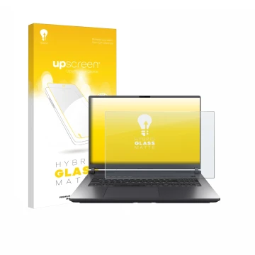 Parte frontale di una confezione del prodotto con il logo del marchio upscreen. Accanto è raffigurato il dispositivo ASUS ROG 