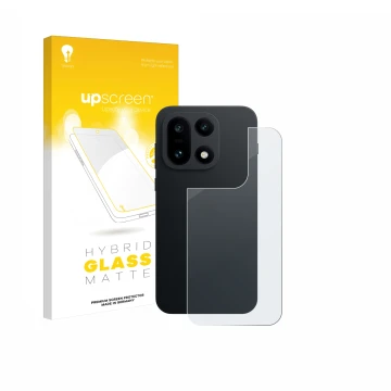 Parte frontale di una confezione del prodotto con il logo del marchio upscreen. Accanto è raffigurato il dispositivo OnePlus 1