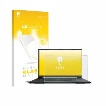 Parte frontale di una confezione del prodotto con il logo del marchio upscreen. Accanto è raffigurato il dispositivo Gigabyte 