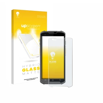 Parte frontale di una confezione del prodotto con il logo del marchio upscreen. Accanto è raffigurato il dispositivo Newland M