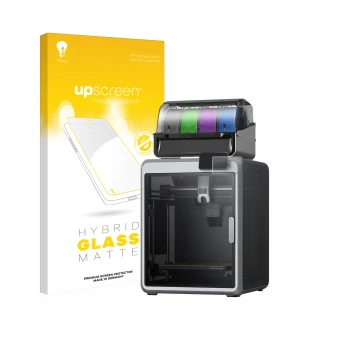 Parte frontale di una confezione del prodotto con il logo del marchio upscreen. Accanto è raffigurato il dispositivo Creality 