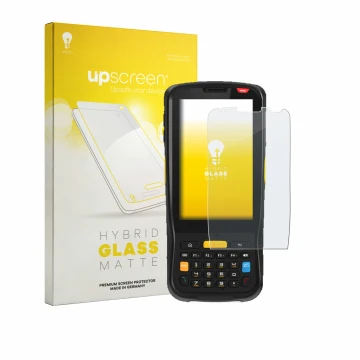 Parte frontale di una confezione del prodotto con il logo del marchio upscreen. Accanto è raffigurato il dispositivo Newland M
