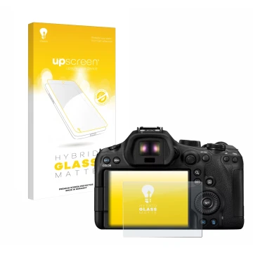 Parte frontale di una confezione del prodotto con il logo del marchio upscreen. Accanto è raffigurato il dispositivo Canon EOS