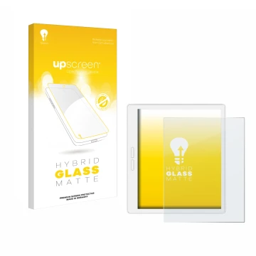 Parte frontale di una confezione del prodotto con il logo del marchio upscreen. Accanto è raffigurato il dispositivo Bigme B75