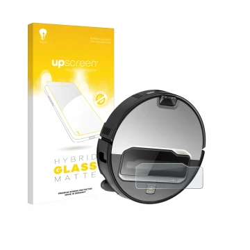 Parte frontale di una confezione del prodotto con il logo del marchio upscreen. Accanto è raffigurato il dispositivo Roborock 