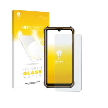 Parte frontale di una confezione del prodotto con il logo del marchio upscreen. Accanto è raffigurato il dispositivo Ulefone R
