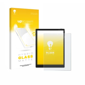 Parte frontale di una confezione del prodotto con il logo del marchio upscreen. Accanto è raffigurato il dispositivo Hannspree