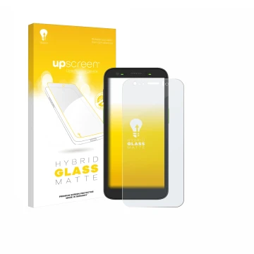 Parte frontale di una confezione del prodotto con il logo del marchio upscreen. Accanto è raffigurato il dispositivo Zebra TC5