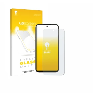 Parte frontale di una confezione del prodotto con il logo del marchio upscreen. Accanto è raffigurato il dispositivo Oppo A6c 