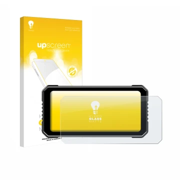 Parte frontale di una confezione del prodotto con il logo del marchio upscreen. Accanto è raffigurato il dispositivo Vtopek MT