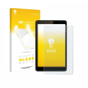 Parte frontale di una confezione del prodotto con il logo del marchio upscreen. Accanto è raffigurato il dispositivo Logicom T