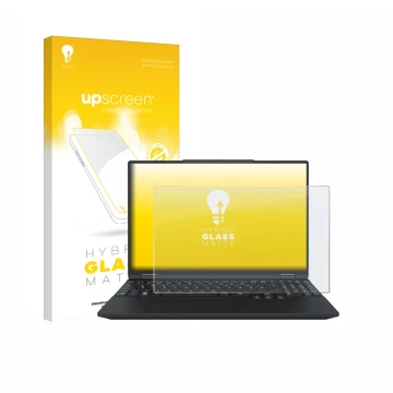 Parte frontale di una confezione del prodotto con il logo del marchio upscreen. Accanto è raffigurato il dispositivo Tuxedo In