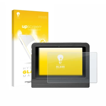 Parte frontale di una confezione del prodotto con il logo del marchio upscreen. Accanto è raffigurato il dispositivo Launch X-