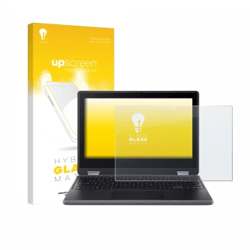 Parte frontale di una confezione del prodotto con il logo del marchio upscreen. Accanto è raffigurato il dispositivo Acer Chro