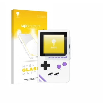 Parte frontale di una confezione del prodotto con il logo del marchio upscreen. Accanto è raffigurato il dispositivo Modretro 