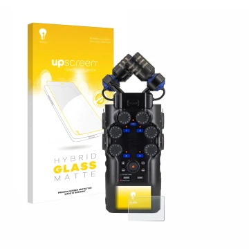 Parte frontale di una confezione del prodotto con il logo del marchio upscreen. Accanto è raffigurato il dispositivo Zoom H6 s