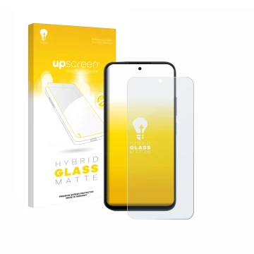 Parte frontale di una confezione del prodotto con il logo del marchio upscreen. Accanto è raffigurato il dispositivo Oppo A6x 