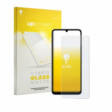 Parte frontale di una confezione del prodotto con il logo del marchio upscreen. Accanto è raffigurato il dispositivo Vivo Y11 