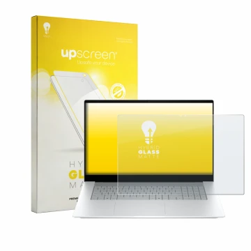 Parte frontale di una confezione del prodotto con il logo del marchio upscreen. Accanto è raffigurato il dispositivo HP OmniBo