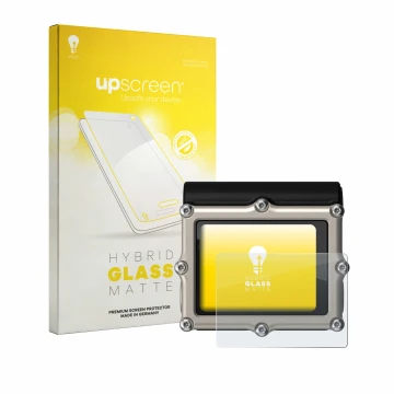 Parte frontale di una confezione del prodotto con il logo del marchio upscreen. Accanto è raffigurato il dispositivo Shearwate