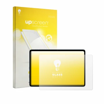 Parte frontale di una confezione del prodotto con il logo del marchio upscreen. Accanto è raffigurato il dispositivo Teclast P