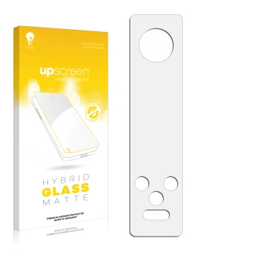 Parte frontale di una confezione del prodotto con il logo del marchio upscreen. Accanto si trova la protezione per lo schermo 