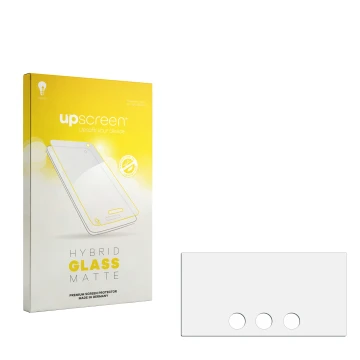 Parte frontale di una confezione del prodotto con il logo del marchio upscreen. Accanto si trova la protezione per lo schermo 