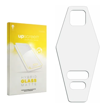 Parte frontale di una confezione del prodotto con il logo del marchio upscreen. Accanto si trova la protezione per lo schermo 