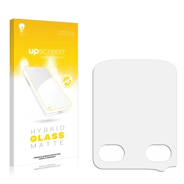 Parte frontale di una confezione del prodotto con il logo del marchio upscreen. Accanto si trova la protezione per lo schermo 