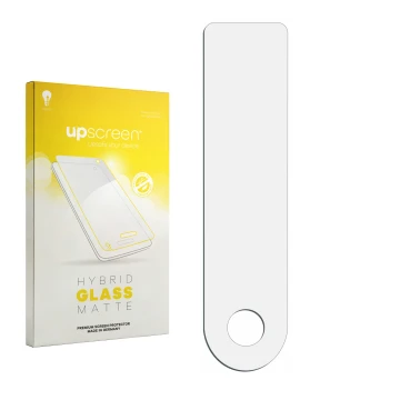 Parte frontale di una confezione del prodotto con il logo del marchio upscreen. Accanto si trova la protezione per lo schermo 