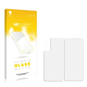 Parte frontale di una confezione del prodotto con il logo del marchio upscreen. Accanto si trova la protezione per lo schermo 