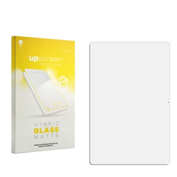 Parte frontale di una confezione del prodotto con il logo del marchio upscreen. Accanto si trova la protezione per lo schermo 
