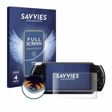 Parte frontale di una confezione del prodotto con il logo del marchio Savvies. Accanto è raffigurato il dispositivo Sony PSP 3