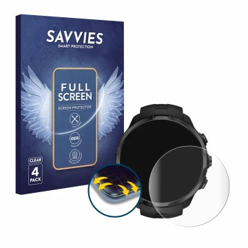 Parte frontale di una confezione del prodotto con il logo del marchio Savvies. Accanto è raffigurato il dispositivo Suunto Spa